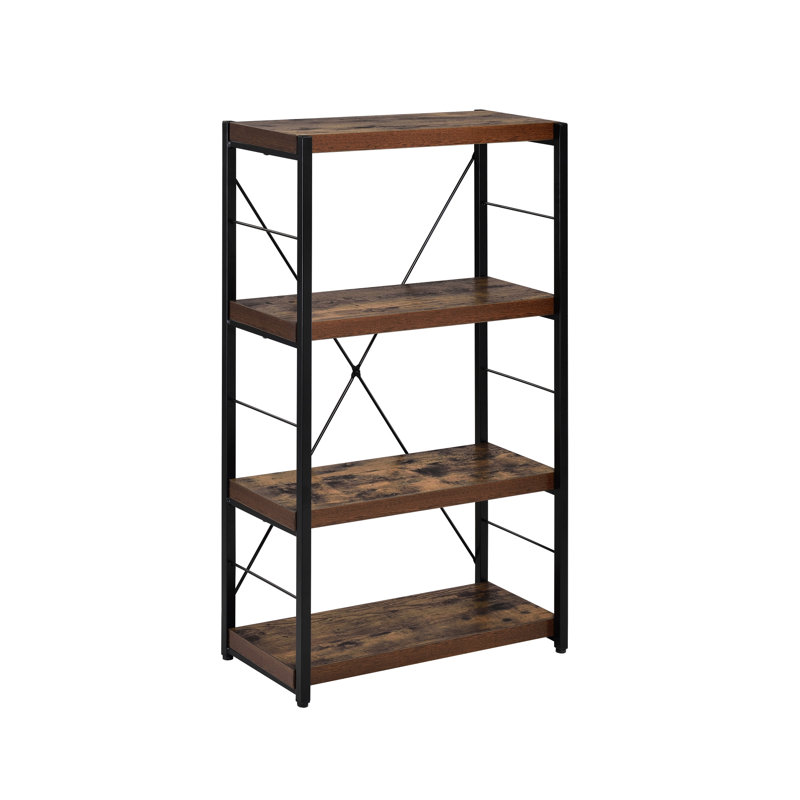 Bibliothèque en chêne vieilli et noir avec tablettes spacieuses pour un charme rustique à 3 tablettes