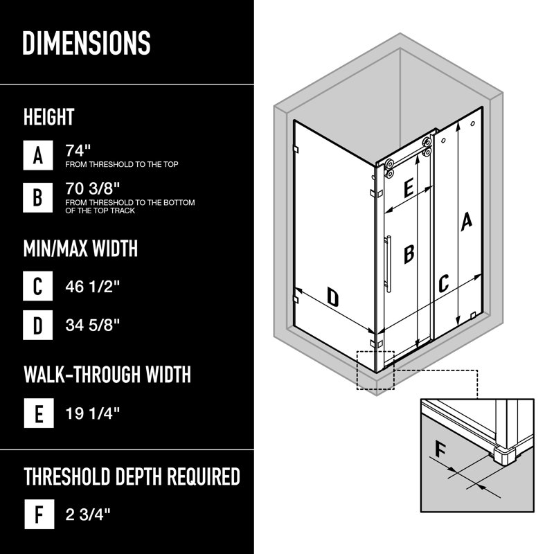 Winslow 48" W x 36" D x 80" H Sliding Frameless Shower Enclosure with 3/8  Clear Glass&Base, Chrome, Left