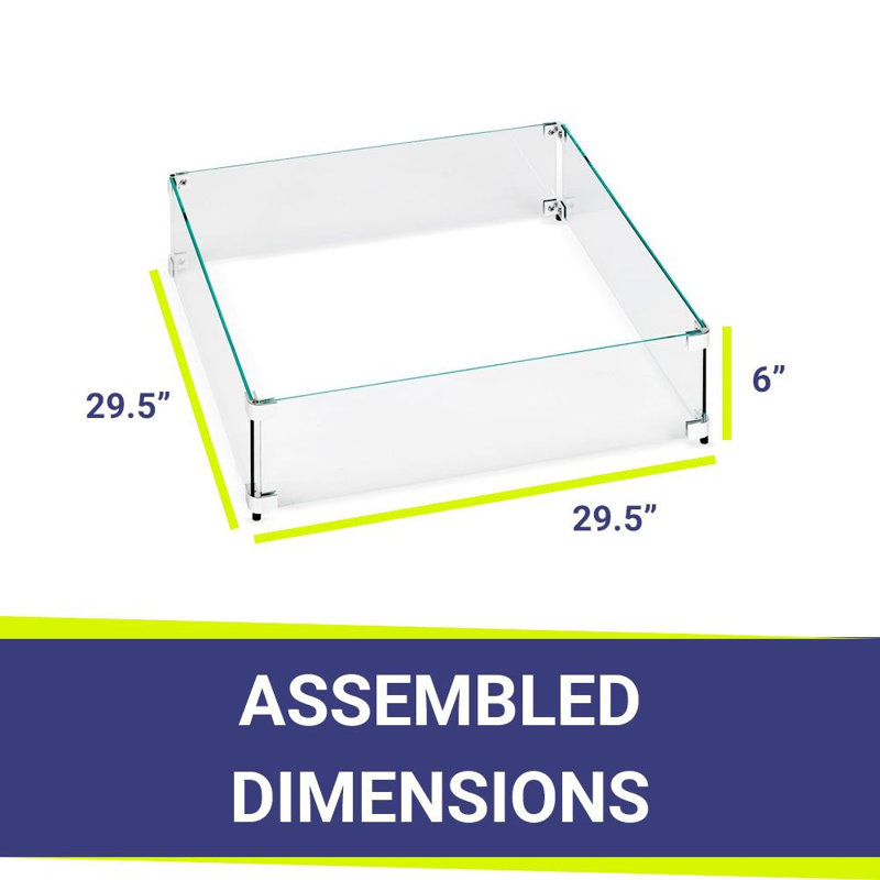 Verre trempé pour foyer d'extérieur, H 6 po x l 29,5 po x P 29,5 po