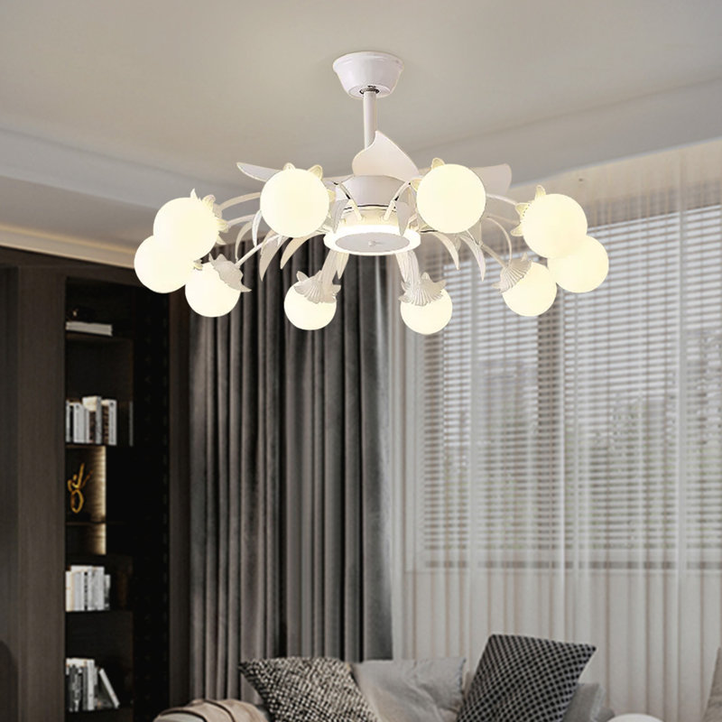 Ventilateur de plafond l 39,3 po avec lumière et télécommande, avec abat-jour sphérique laiteux, Blanc