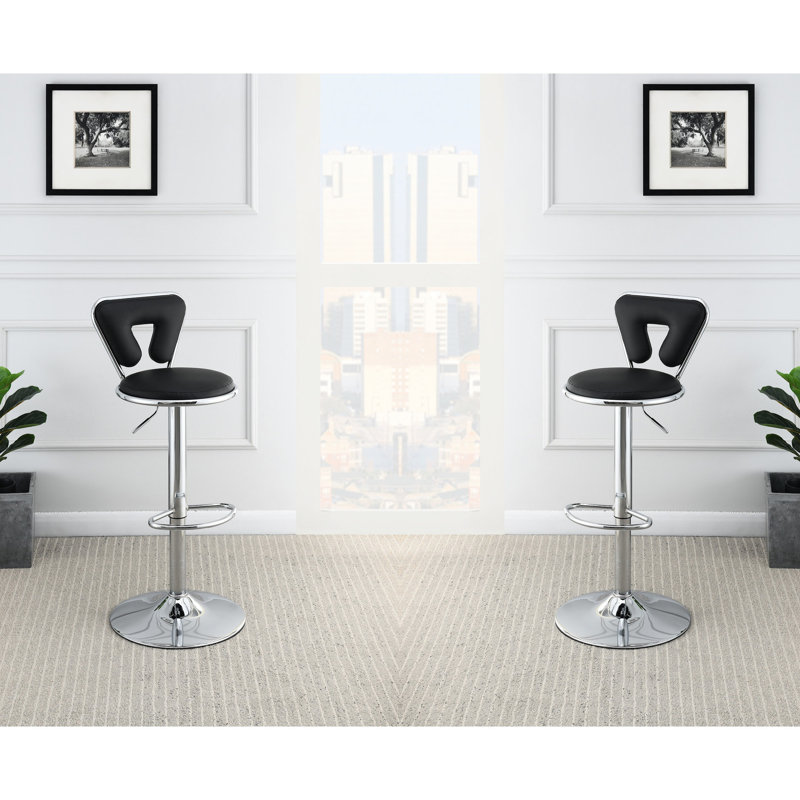 De 2 tabourets réglables modernes - similicuir noir avec hauteur de barre de base, cuir