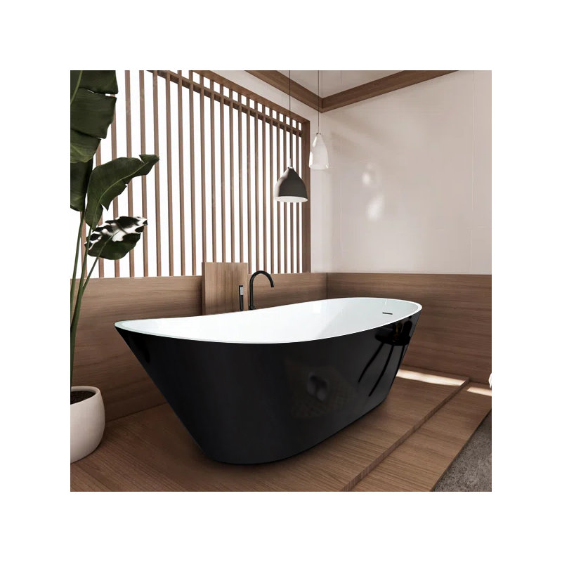 59'' x 29.13'' Freestanding Soaking Acrylic Bathtub, Black