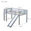 Lit simple mezzanine bas avec glissade, échelle, barrières de sécurité, lit mezzanine simple en bois d'hévéa-124917502