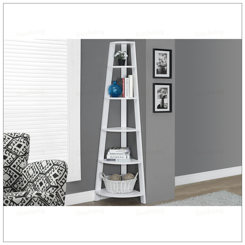 Contemporary Corner Etagere Bookcase With 5 Tier Shelves, Perfect For Maximizing Space In Modern Offices And Bedrooms, White