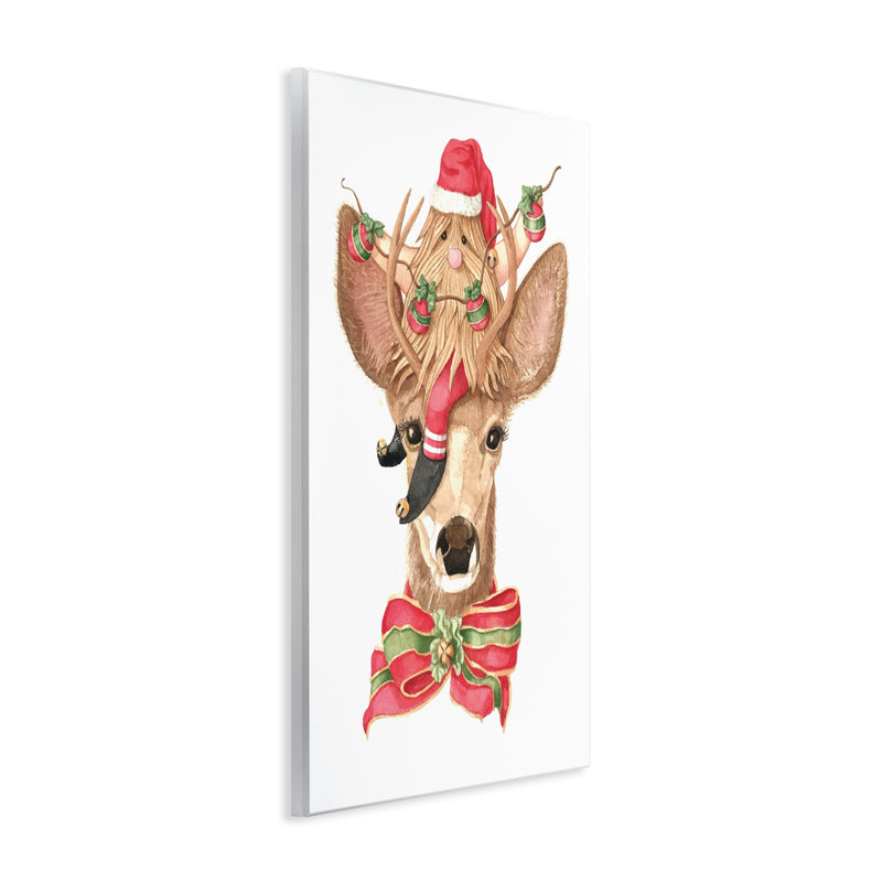 Plaque murale Elf sur le cerf du père Noël, design par Nancy Overton, H 15 po x l 10 po