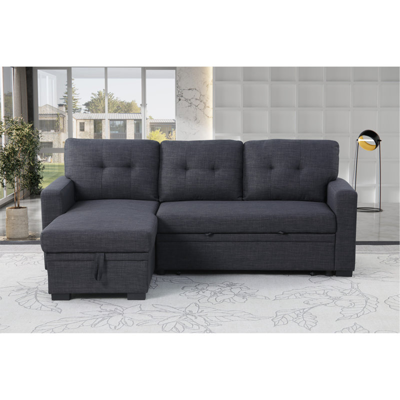 Storage Sofa: Cotton Linen & Fibre Foam Combo, Dark Grey Cotton Linen
