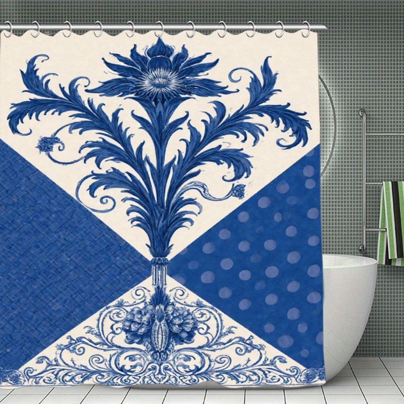 Rideaux de douche Ornate, Navy Blue Vintage Look