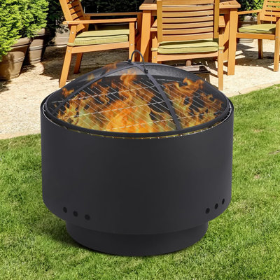 26 Inch Outdoor Fire Pit, Wood Burning Firepit For Outside With Fire Pit Cover, Grill Net, Fire Poker, Portable Bonfire Fire Pit