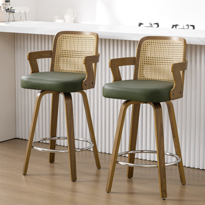 Upholstered Cane Back Counter & Bar Stool With Armrest by Bayou Breeze
