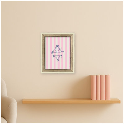 Striped Bikini Line Drawing Beach Vibes by Laura Moss Framed Mounted Canvas Wall Art Print