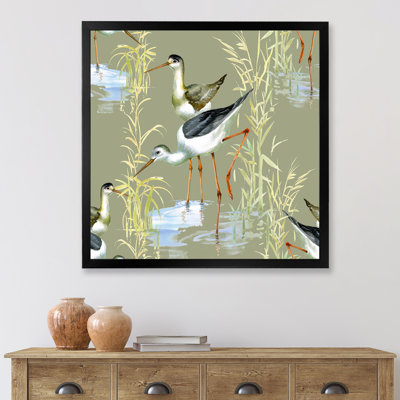 Herons, oiseaux dans l'eau - Peinture sur toile encadrée