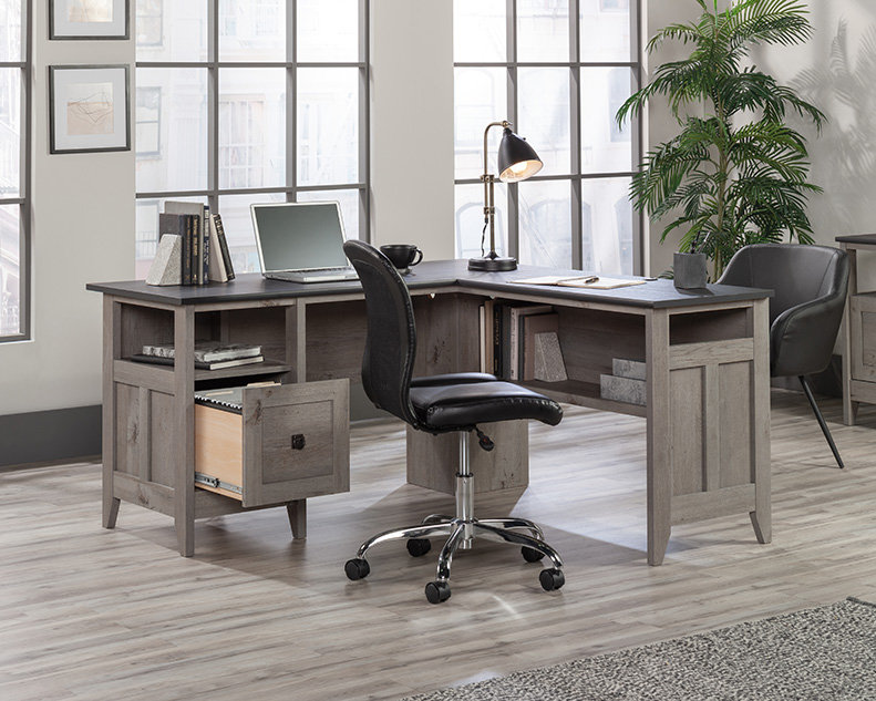 L-Shaped Home Office Desk, Dark Gray/Brown