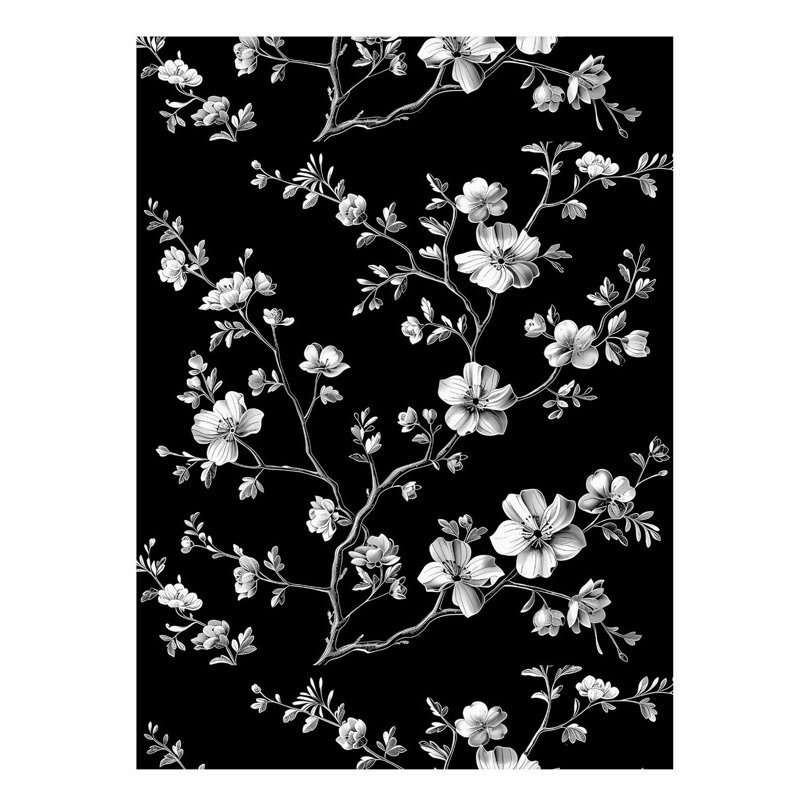Floral noir et blanc, fleur de Draeam IV, reproduction d'art moderne sans cadre, H 16 po x l 12 po
