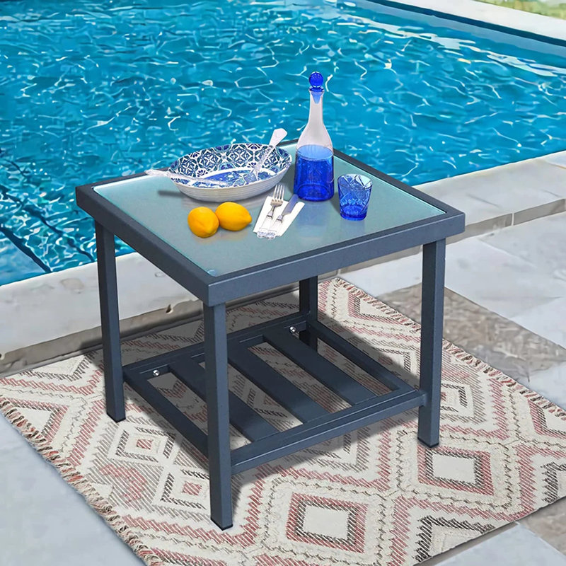 Square Metal Outdoor Side Table , 17.7'' in. W 17.7'' in. D, Black