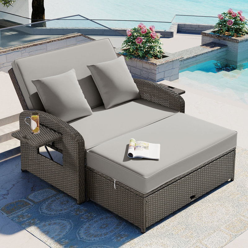 Chaise longue double inclinable avec coussins 70,8 po Bernardin, Gris, Gris