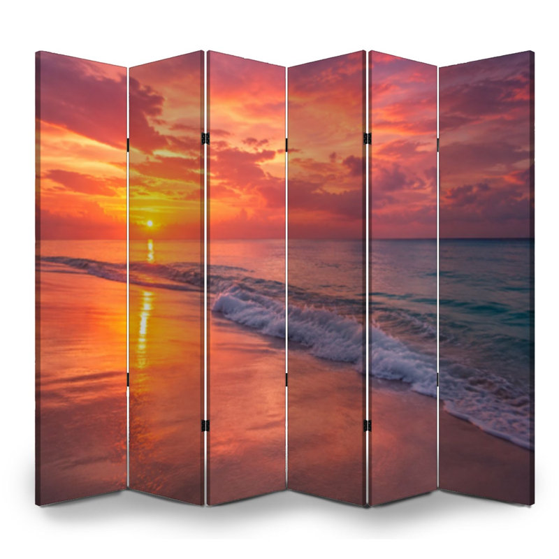 Cloison pliante 6 panneaux Royal Ocean Beach Sunset, 6, 71" H x 96" W x 1" D