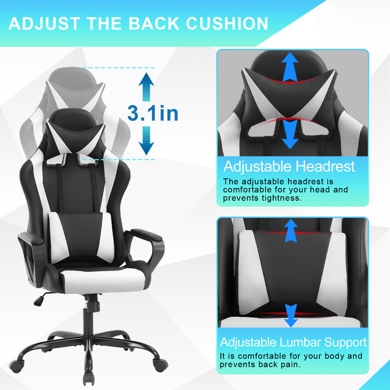 Fauteuil de direction réglable à haut dossier avec support lombaire et roulettes pour PC Fauteuil de direction à haut dossier pour jeux et bureau avec caractéristiques ergonomiques, similicuir