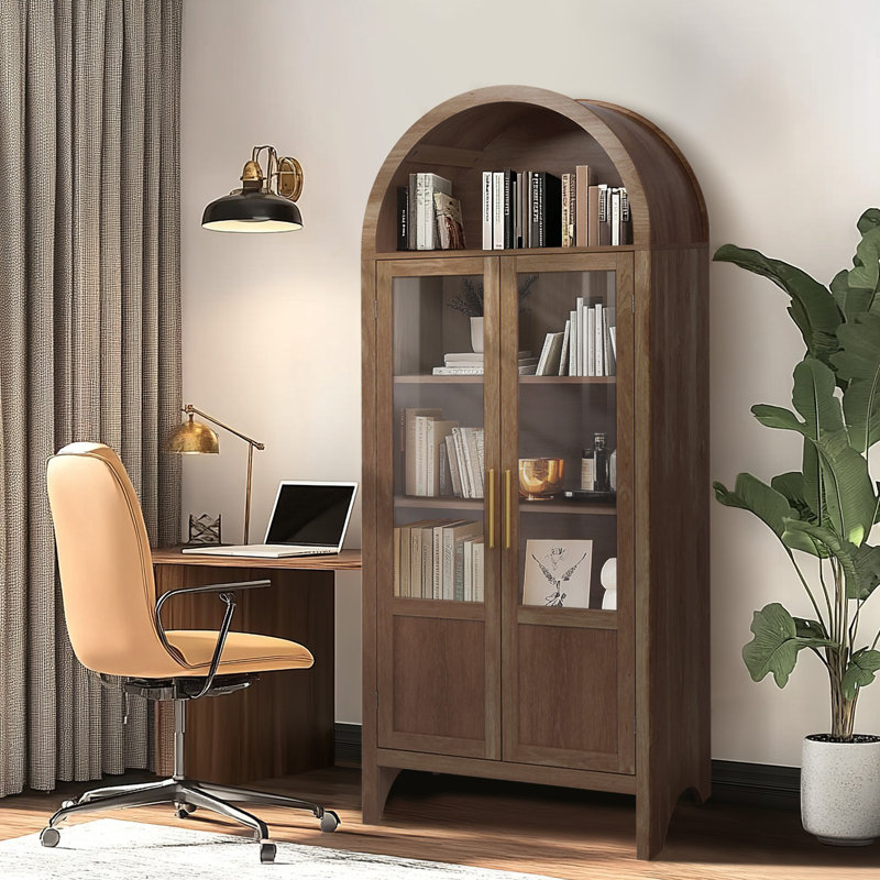 Bibliothèque de rangement arquée 71 "avec portes, Noyer