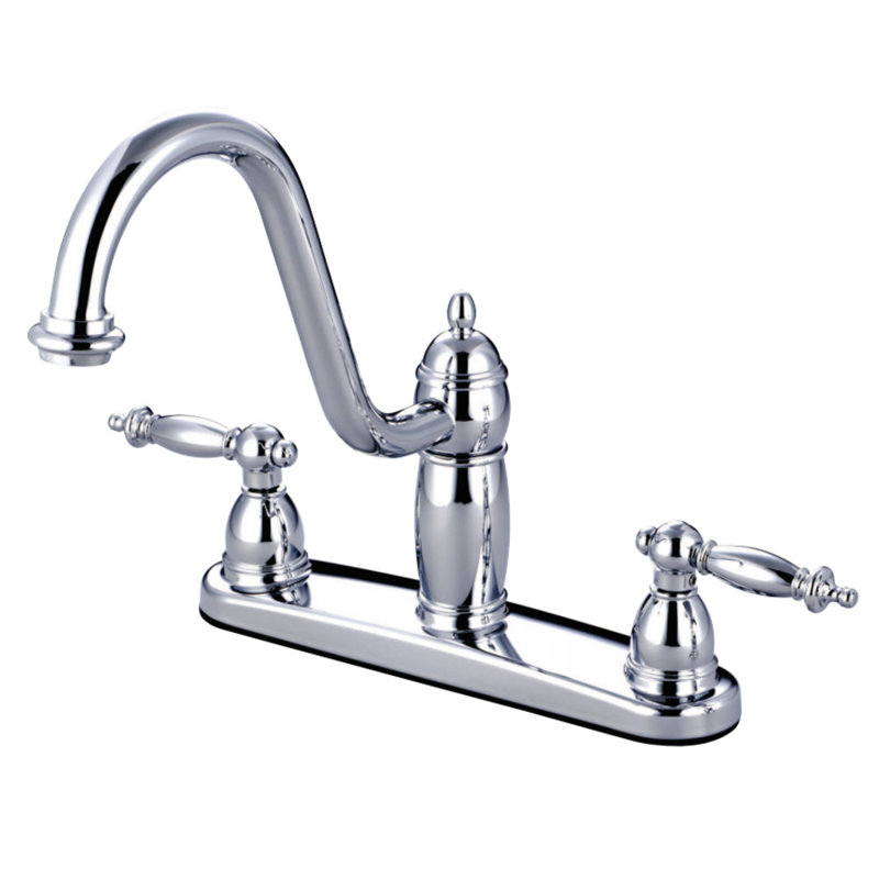 Kingston Brass Templeton Two-Handle 8" Centerset Kitchen Faucet, Polished Chrome, Without Spray