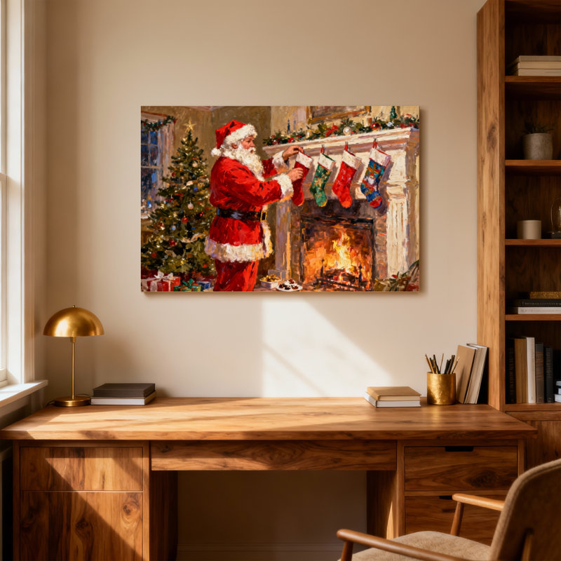 Bas de Noël père Noël suspendus près du foyer