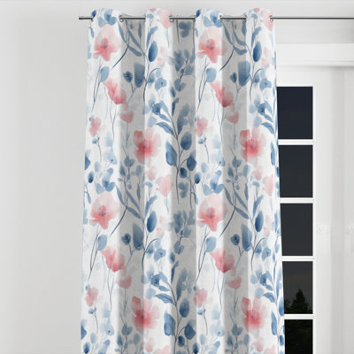 French Country Window curtains - Pink Soft Toile Velvet Grommet Curtain - 1 Panel
