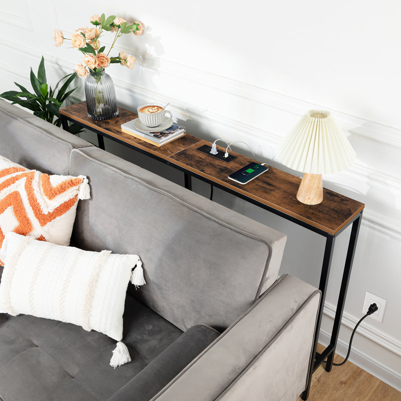 Console avec prise de courant derrière le canapé, table d'entrée étroite, H 31,7 po x l 55,1 po x P 7,9 po, Brun rustique