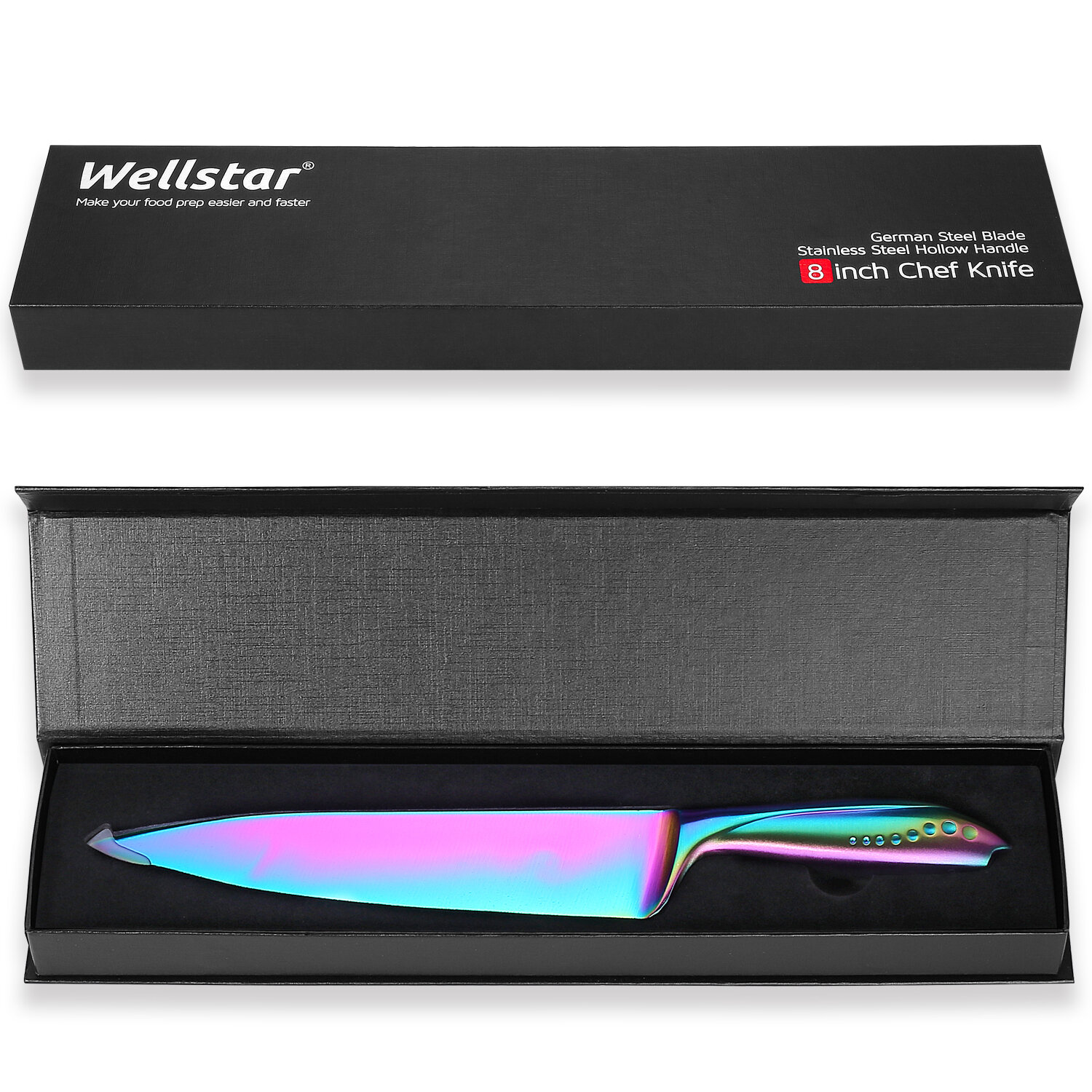 WELLSTAR Couteau à trancher WELLSTAR de 8 po, lame en acier de rasoir  allemand et poignée de protection des doigts confortable avec revêtement en  titane arc-en-ciel - Wayfair Canada