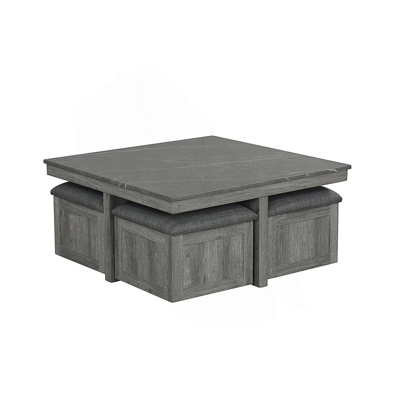 Table basse, table basse carrée avec 4 tabourets de rangement, Gris