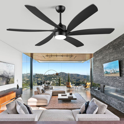 64'' 6 - Blade Modern Ceiling Fan With Led Lights And Remote Control, 3 Led Color Lights, 6 Speeds Reversible Dc Motor, Timer, For Indoor/covered Outdoor