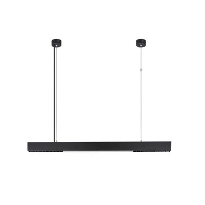 LED Pendant Light with Louvered Diffuser - 32W Black Dining Table Lamp, 107CM Height Adjustable with Remote Control, Modern Linear Design for Dining Room, Office, Living Room