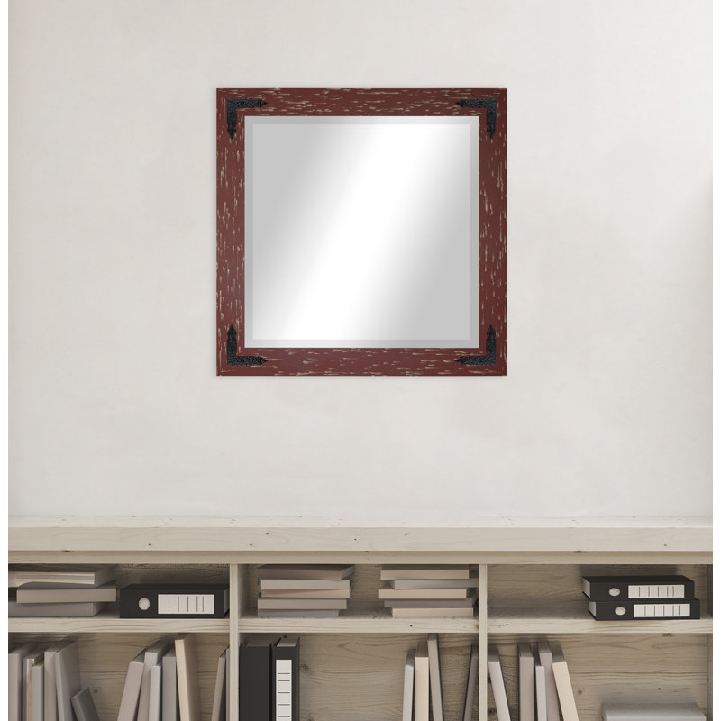 Miroir pleine grandeur à biseau maison Tuohy, 35 po x 35 po, Rouge brique