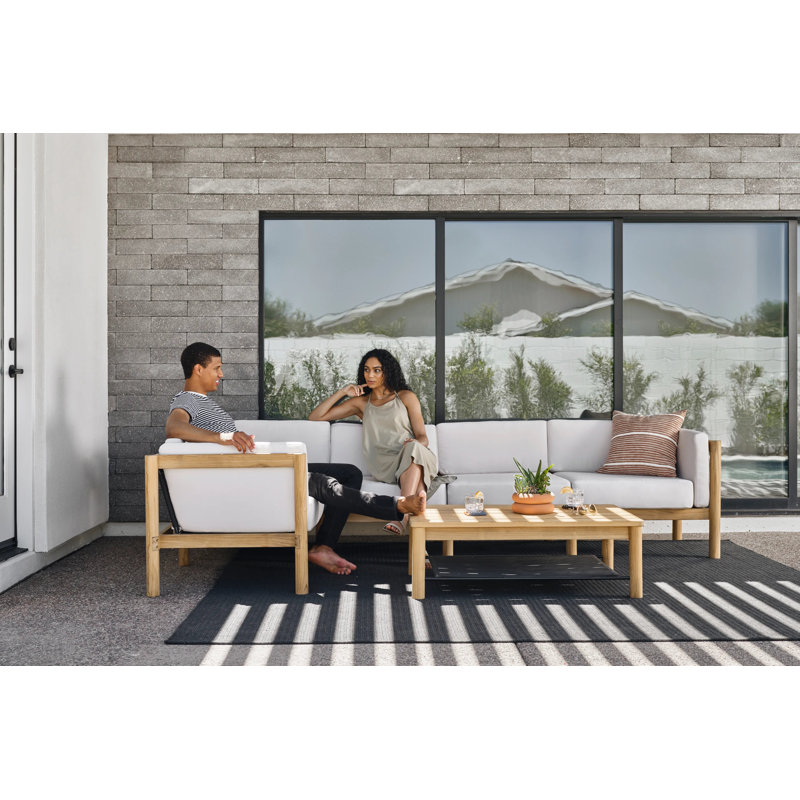 Haven 4-Piece Teak Outdoor Sectional With Sunbrella Cushions, Sunbrella Coal, 4