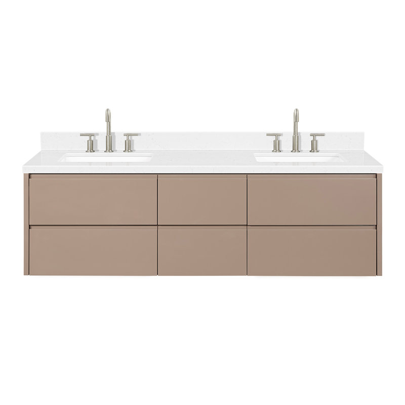   Ensemble de meuble-lavabo mural double rectangulaire de 72 po avec comptoir en quartz blanc Carrara, Ensuko, Rectangulaire