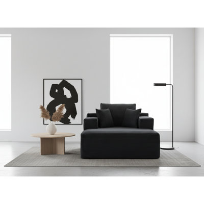 Chaise Lounge Chair Indoor – Oversized Corduroy Couch with Wide Armrest & Throw Pillows by Mercer41