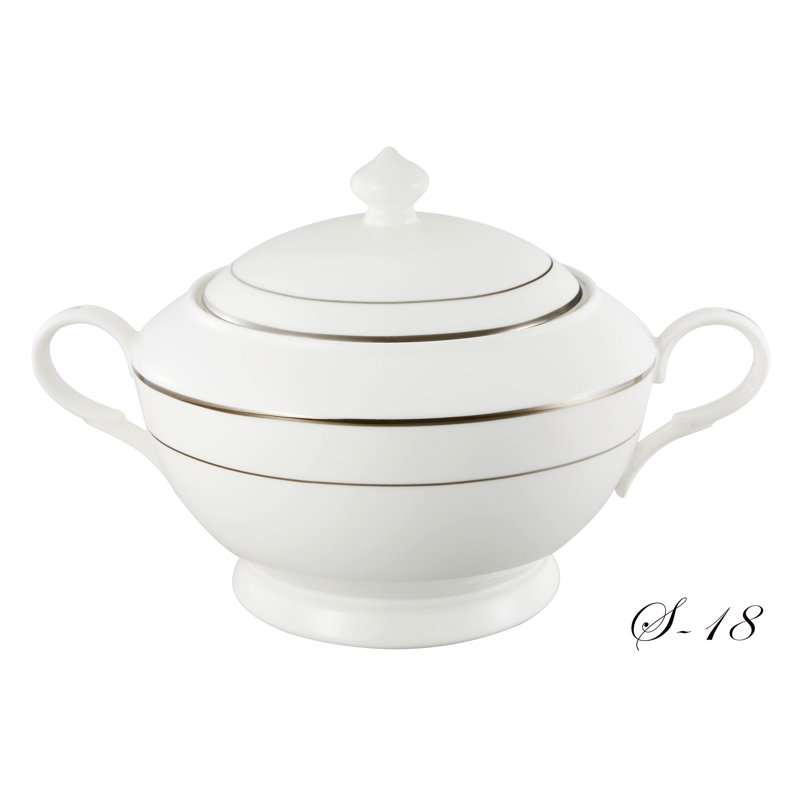Elegant White Bone China Soup Tureen with Silver Trim