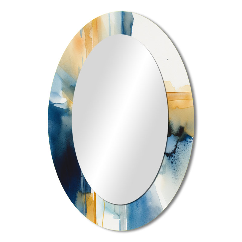 Blue And Gold Fusion IV - Modern Oval Wall Mirror, 36" x 24"