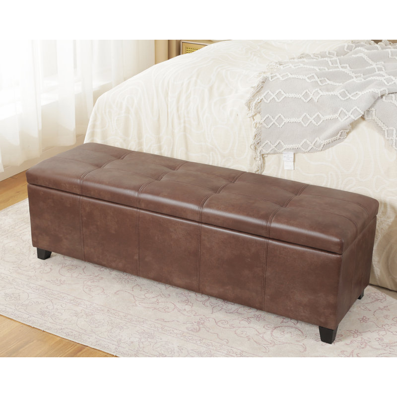 48” Upholstered Storage Ottoman Bench, Brown
