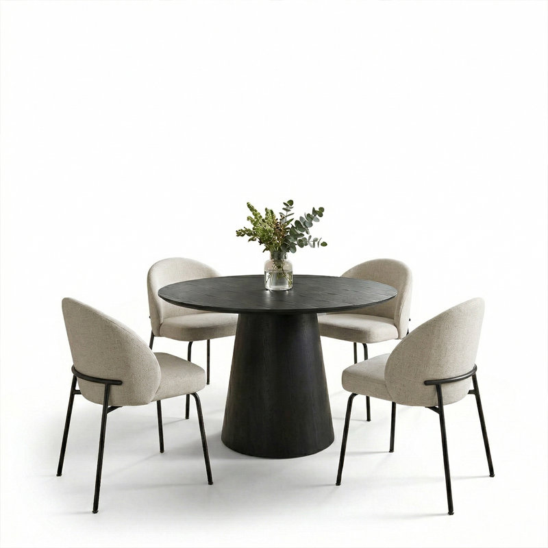 5-Piece Round Dining Table Set For 4 With Upholstered Chairs, 46" Pedestal Kitchen Table Set, Oatmeal