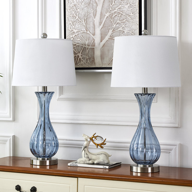 Ursuline 25.5" H Glass Table Lamp with Chrome Base, Deep Blue