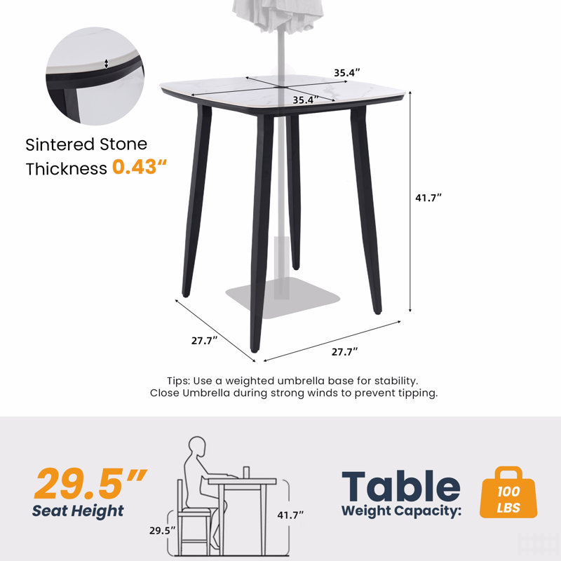 Table de bar extérieure carrée 35,4 po Modern Modern