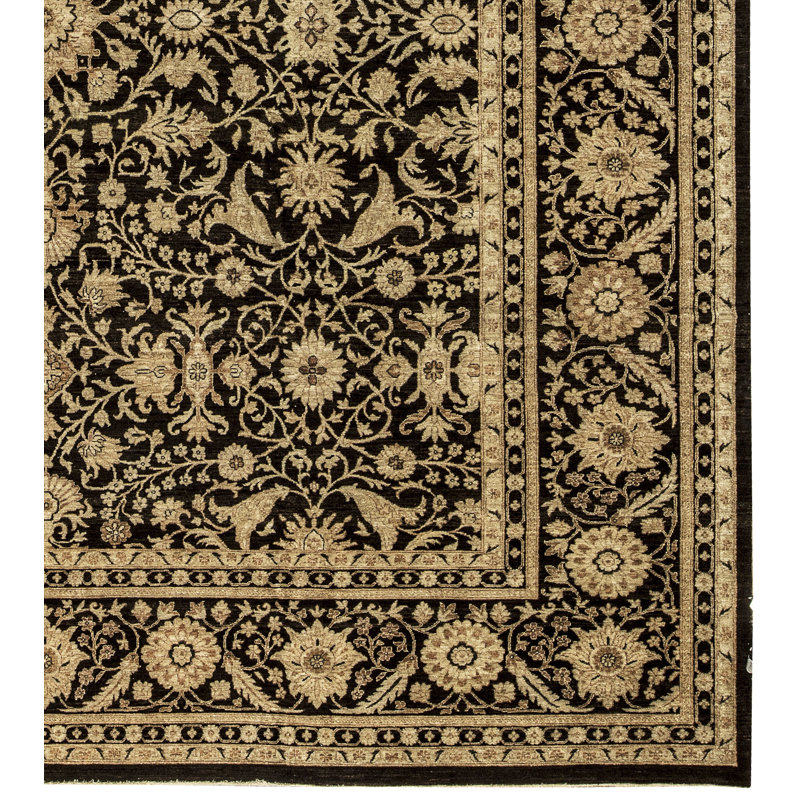 Tapis noir et brun de haute qualité noué à la main