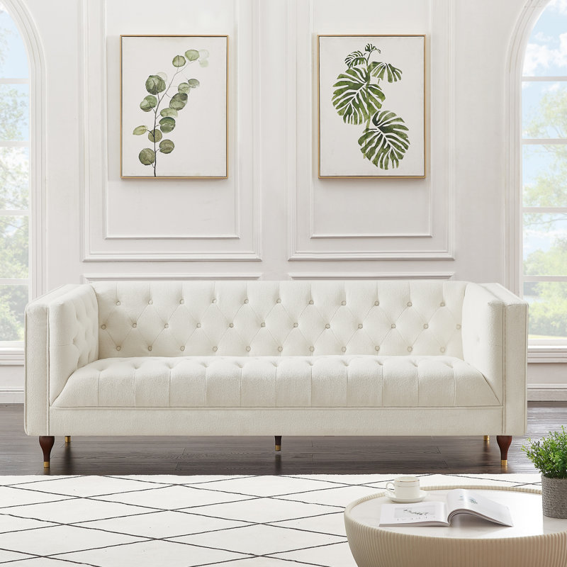 Canapé Chesterfield de style moderne Mid-Century de 84 po Emerson, Beige Boucle
