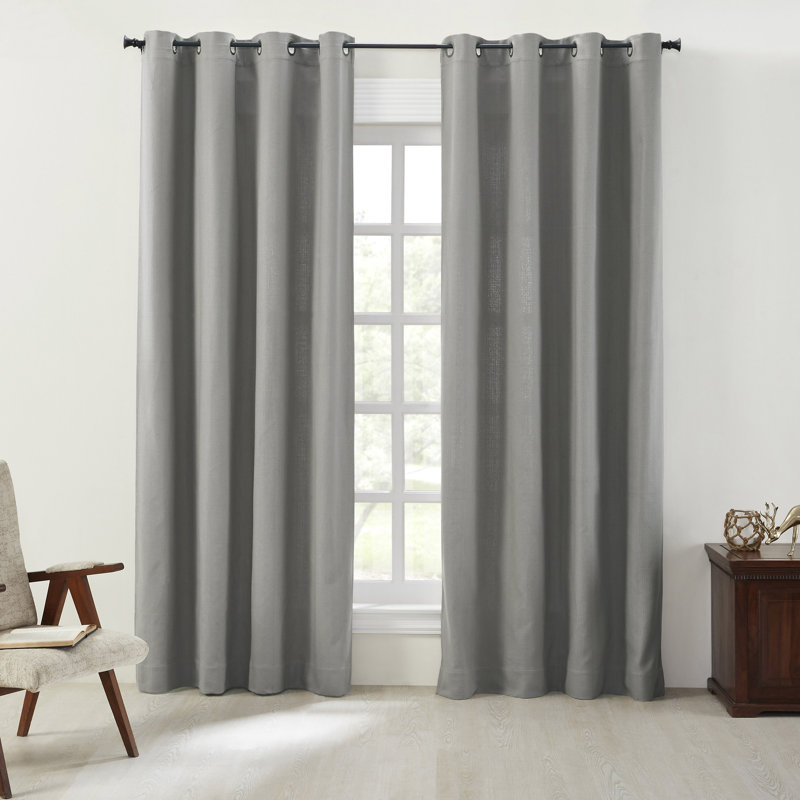 Rideau uni en mélange de coton, Gris, L 52 po x L 96 po