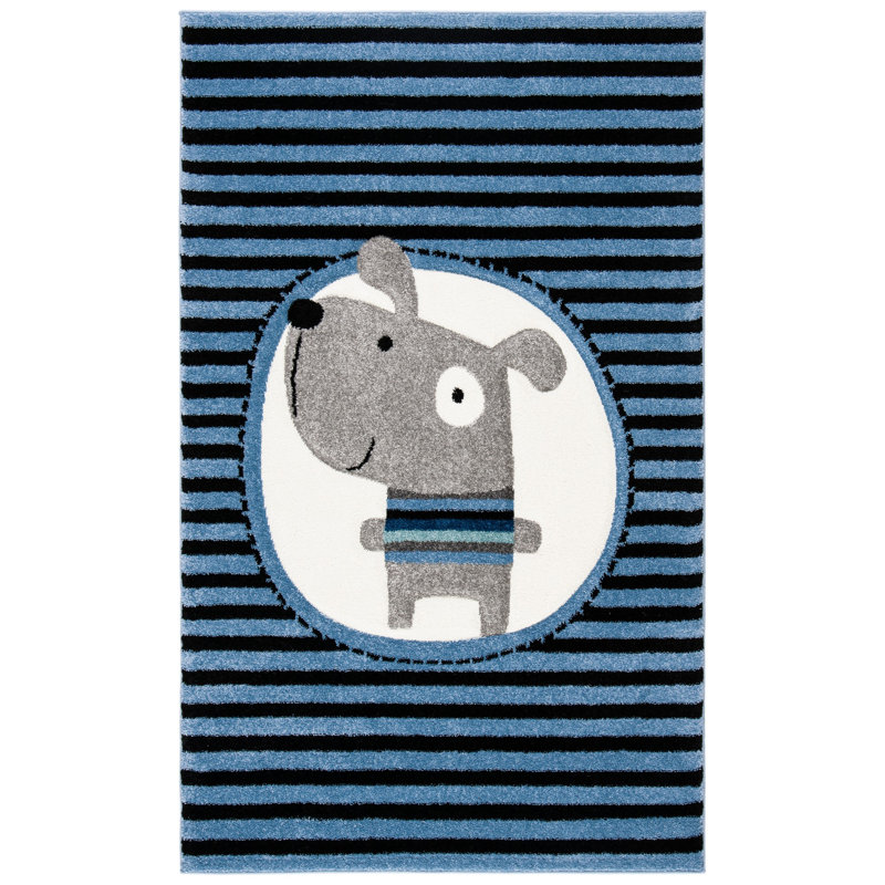 Tapis bleu marine à imprimé animal Burgan, Rectangle 4 pi x 6 pi