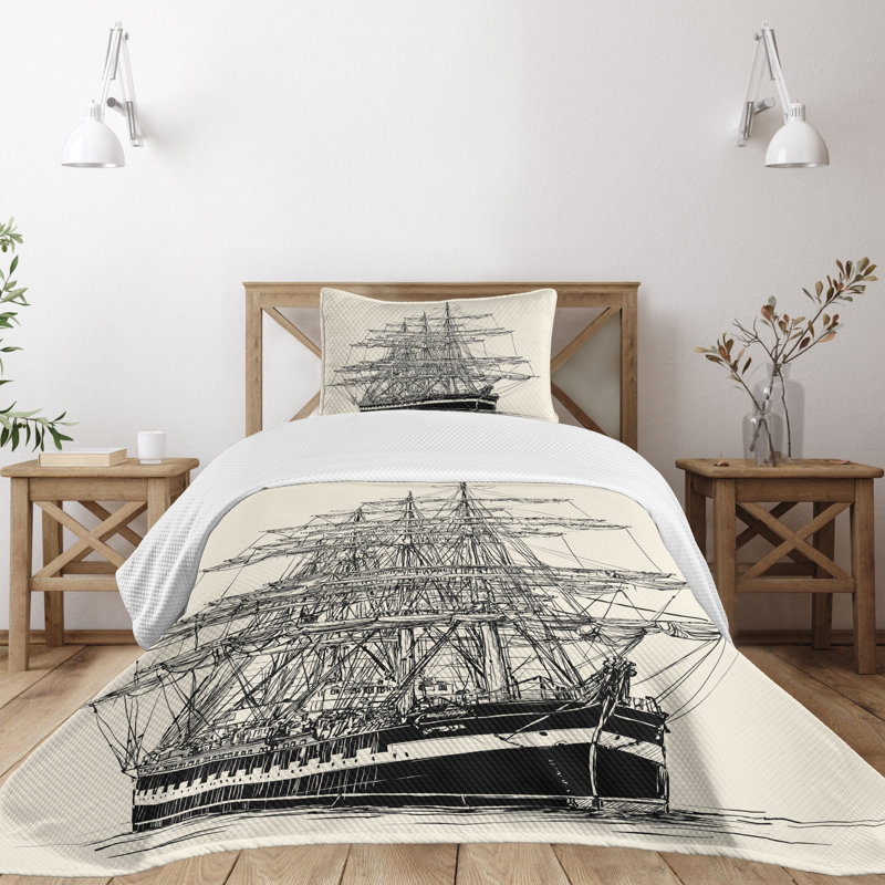 White Quilted Twin Bedspread Set with Pillow Sham