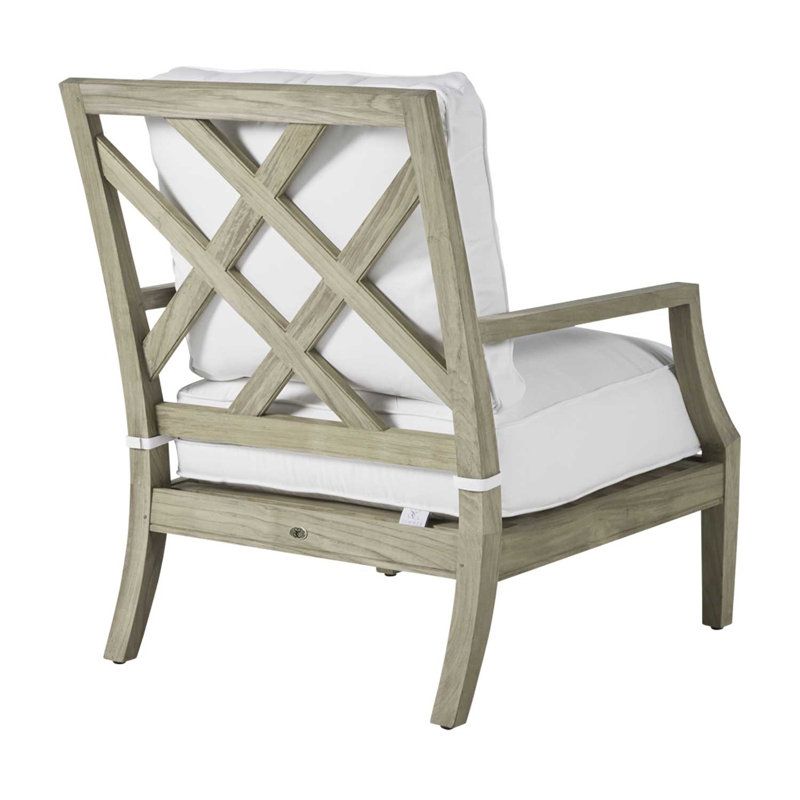Haley Teak Patio Chair with Cushions, Oyster Teak, Natural White, No welt + Standard fill