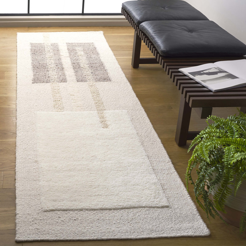 Amalah Hand Woven Wool/Recycled Cotton Geometric Rug in Ivory/Beige, Runner 2'3" x 8'