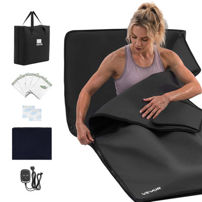 Couverture de sauna infrarouge 185 x 89 cm, sac de sauna portable en cuir PU, chauffage uniforme pour la détox et la relaxation à domicile, contrôle de la température et minuterie, enveloppement chauffant pour tout le corps avec doublure en serviette, sac de transport, noir