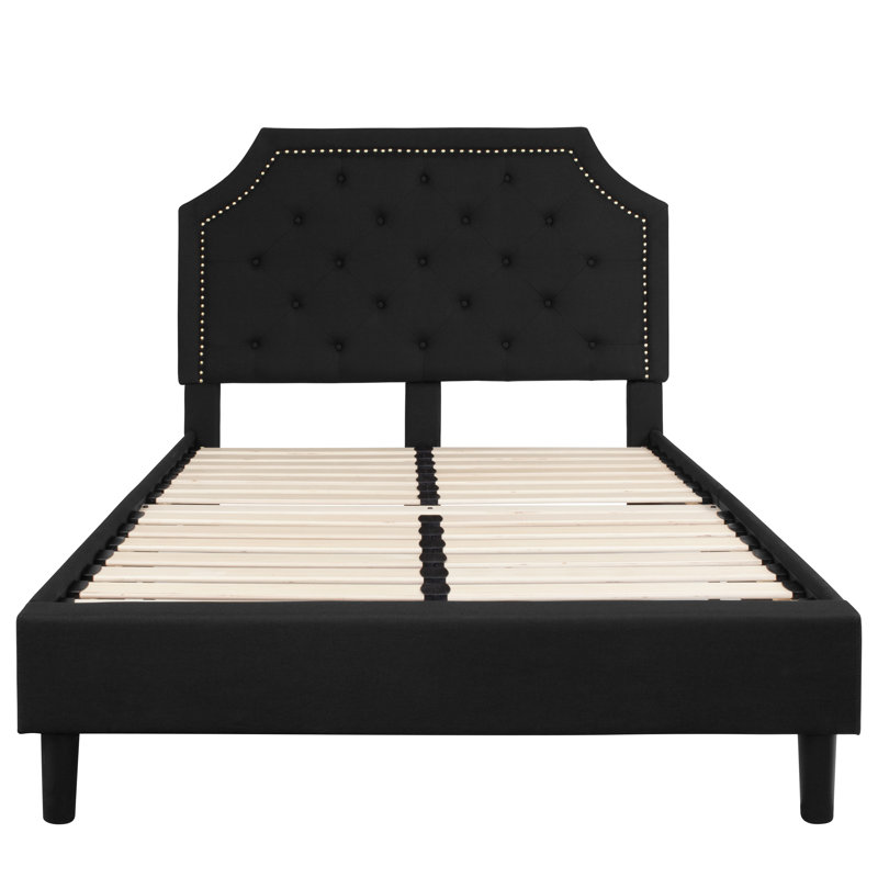 Base de lit plateforme tapissier arquée avec capitonnage Aluino - Aucun sommier tapissier requis, Noir, Double