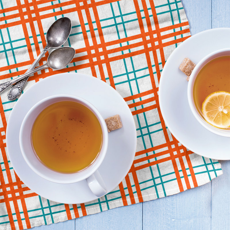 Plaid Tea Towel Kitchen Towel, Polyester, White/Orange/Green
